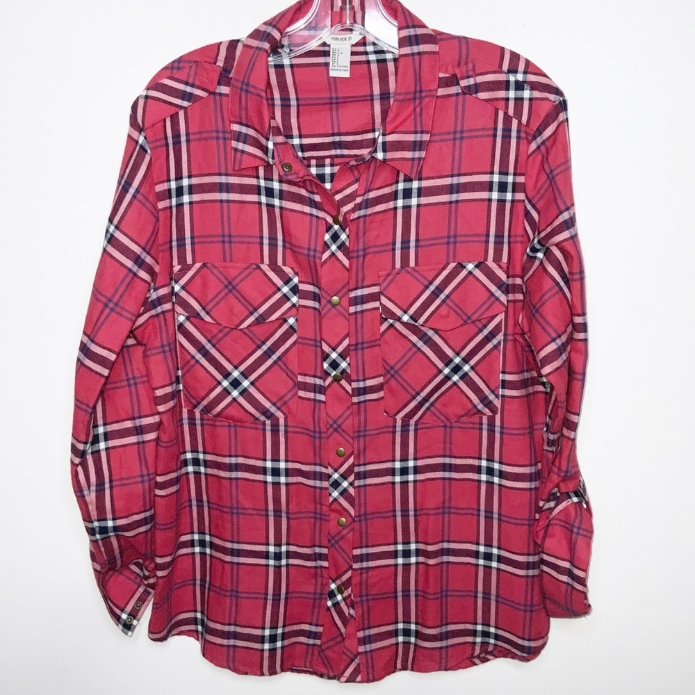Plaid snap front button down
